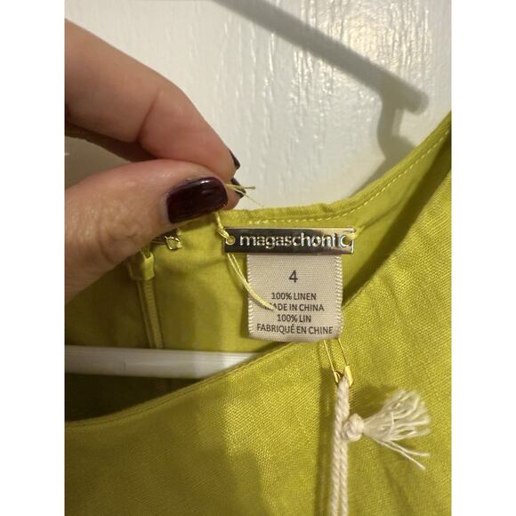 Magaschoni Linen Maxi Dress, Chartreuse, Women's Size 4, NWT - Picture 4 of 6